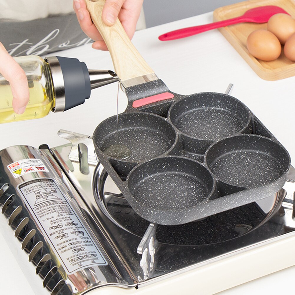 4 Gat Omelet Pan Voor Eieren Ham Temperatuur Instructie Koekenpannen Non-stick Geen Olie-Rook Ontbijt Bacon pan Keuken Kookgerei