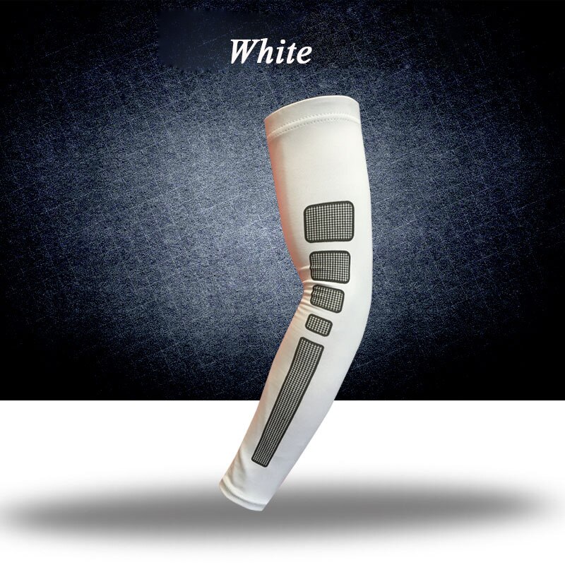 1PC Sport Longth Elbowpads Skid Arm Warmers Pad Long Arm Sleeve Support Basketball Sports Armband: white / L