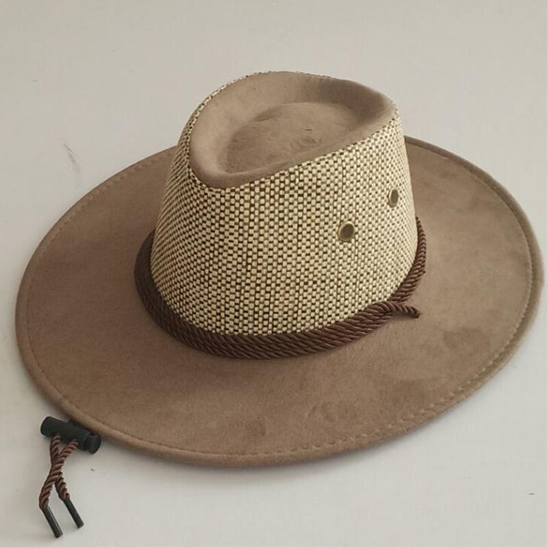 Sombrero de caballero para hombre, sombrero de Cowboy del Oeste, mezclado con paja, novedad de verano, primavera: Beige