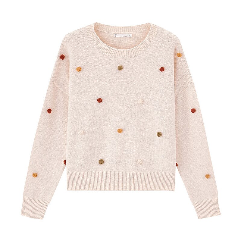 Inman høst vinter farge polka ball dekorasjon ribbet genser genser varme og kawaii stil vindtett jumpe