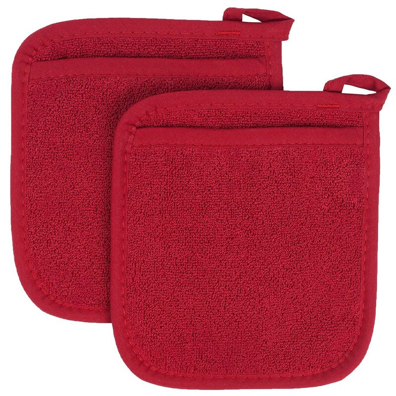 2 Stuks 3 In 1 Pot Houders Badstof Lus Katoenen Doek Handschoenen Pocket Kussen Mat Keuken Tool Koken Keuken Handschoenen pannenlap: Rood