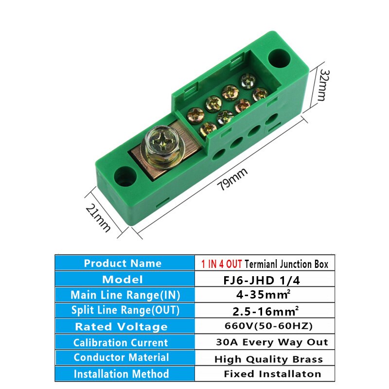 1PCS Unipolar Splitter Terminal Junction Box Metering Cabinet Wire Block Retardant Flame Electrical Accessories 1 In 4 Out: Default Title