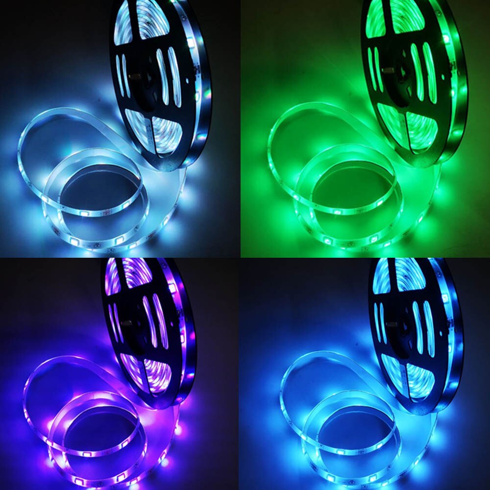 RGB LED Light Strip SMD2835 Flexible Ribbon RGB Led Strip Lights No Waterproof 5M Tape DC 12V with Remote Control Adapter