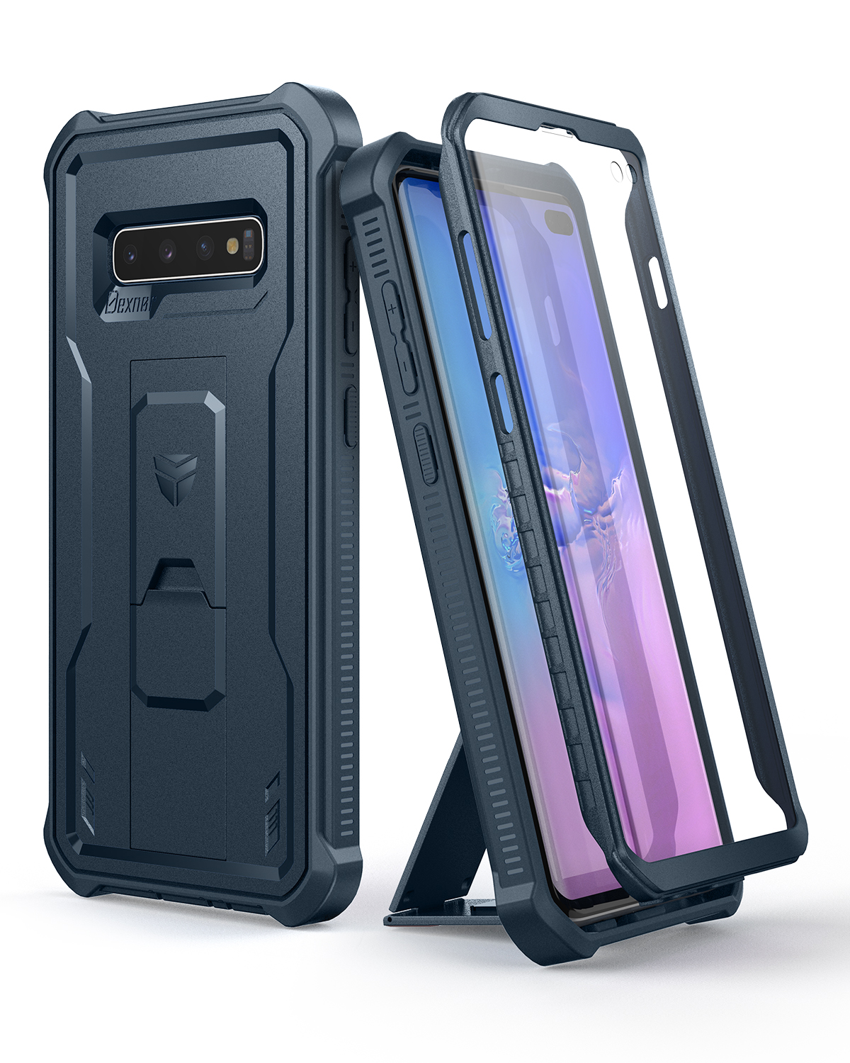 Funda protectora de cuerpo completo 360, hoja de PC + carcasa de TPU para Samsung Galaxy S10 Plus, funda con soporte y funda protectora de pantalla integrada: Azul cielo