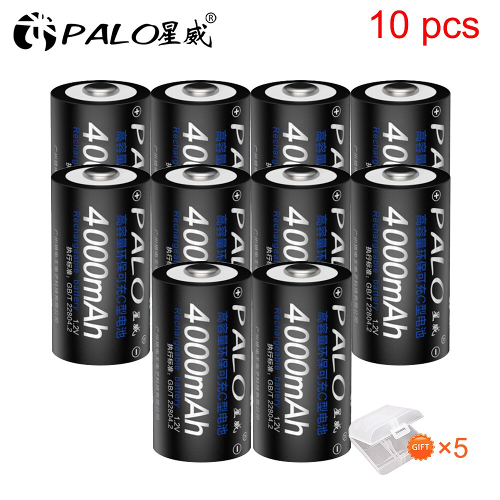 PALO 1-12 Uds tamaño C batería recargable tipo C LR14 batería 1,2 V NI-MH recargable C batería 4000mAh baja autodescarga: 10pcs C battery