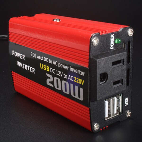 200w bil strømomformer  dc 12v til  ac 220v omformer dobbel usb lader adapter bil makt booster - rød