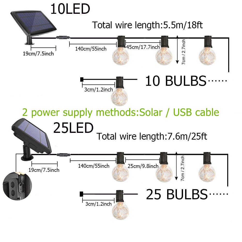 Garten Licht Straße Girlande Solar- Lampe draussen Girlande LED G40 Birne Cooper Schnur Lichter Für DéKor Jahrgang Solar- Licht Ich bin Freien