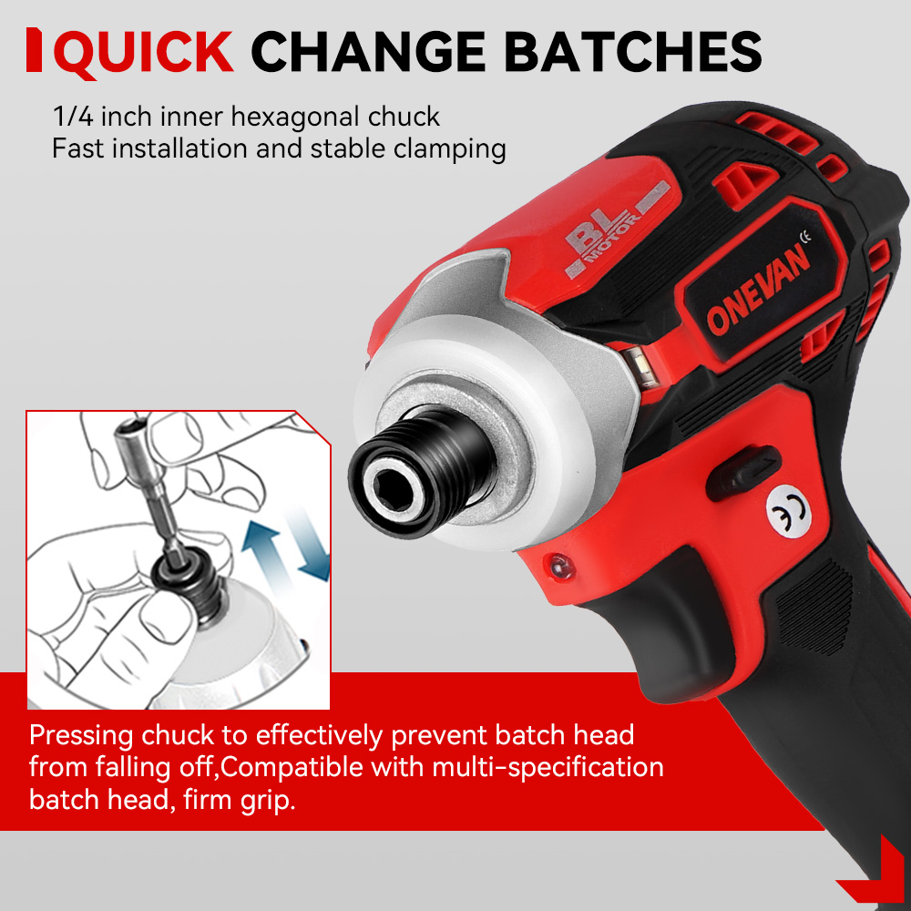 ONEVAN 588NM Cordless Electric Impact Brushless Wrench 5 Speed Screwdriver Power Tool 1/4" with 3 LED Light for Makita Battery