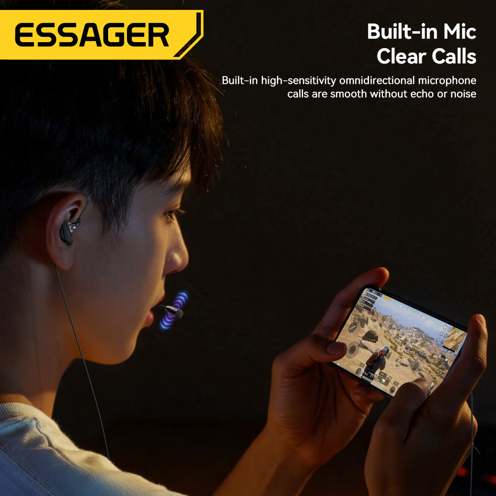 Essager juego auriculares con cable HIFI Bass in-ear USB tipo C 3,5mm con cable controlado con micrófono auriculares con reducción de ruido