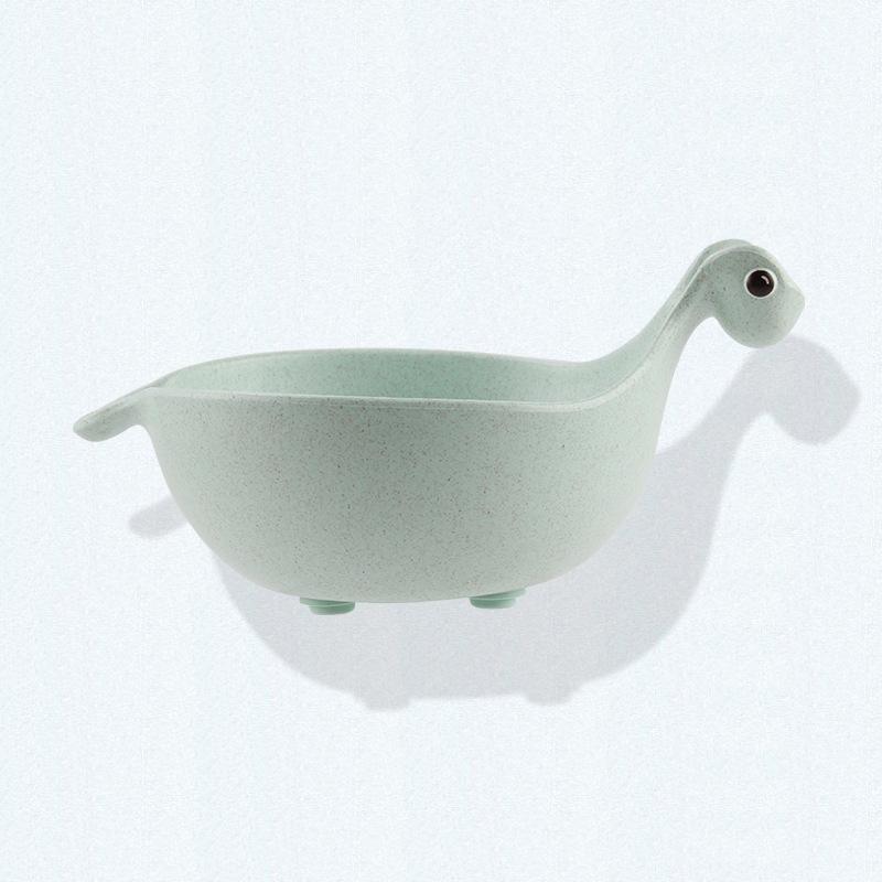 Bonitos platos de dinosaurio para bebé, cuencos de alimentación de bebé, plato de cena suave antideslizante para bebé, vajilla de bambú para bebé, cuenco pequeño bonito: green
