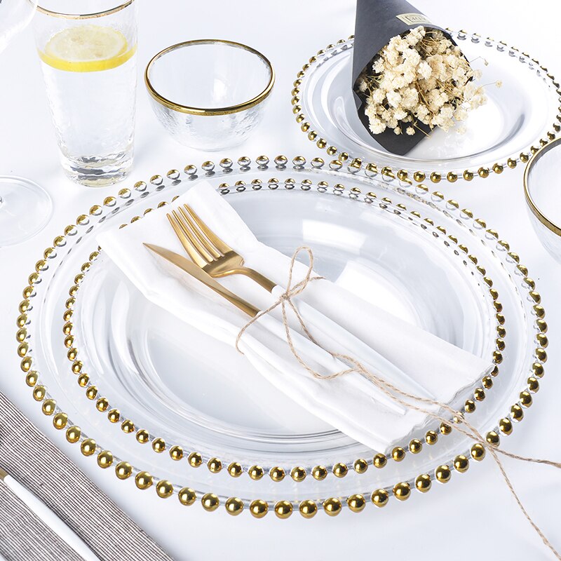 Plateau Décoratif En Verre Avec Perles De Verre - Excellent état - Sans Marque