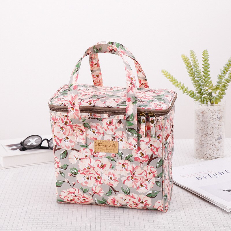 Bolsa de almuerzo portátil con dibujos animados para niños y mujeres, bolso enfriador de bento, bolsa térmica de flores para desayuno, caja de comida, bolso de viaje para picnic: 10
