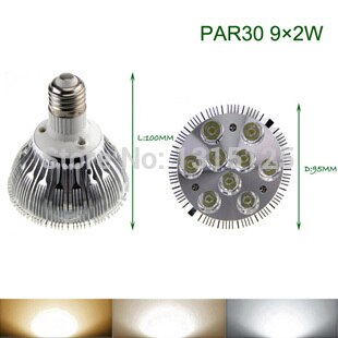 Gratis shipping18W LED PAR30 Licht, High Power PAR30 Lamp Licht E27 Spotlight AC85-265V Warm Wit/wit