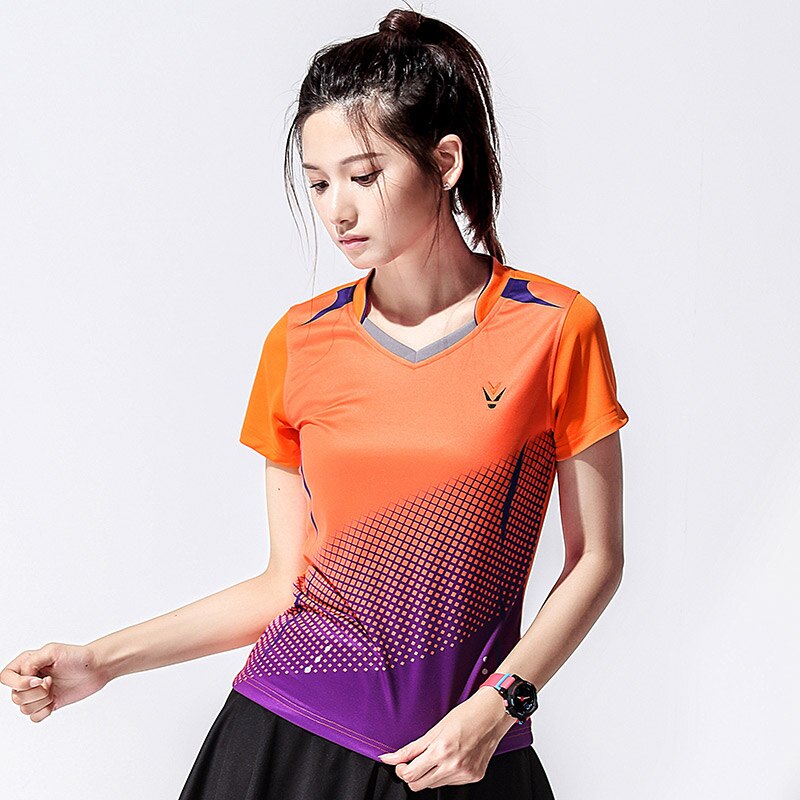 Badminton Shirt Women Summer Sports Quick Dry Breathable Tennis t shirt Short Sleeve Table Tennis T-shirt: Women Orange one shi / XXXL