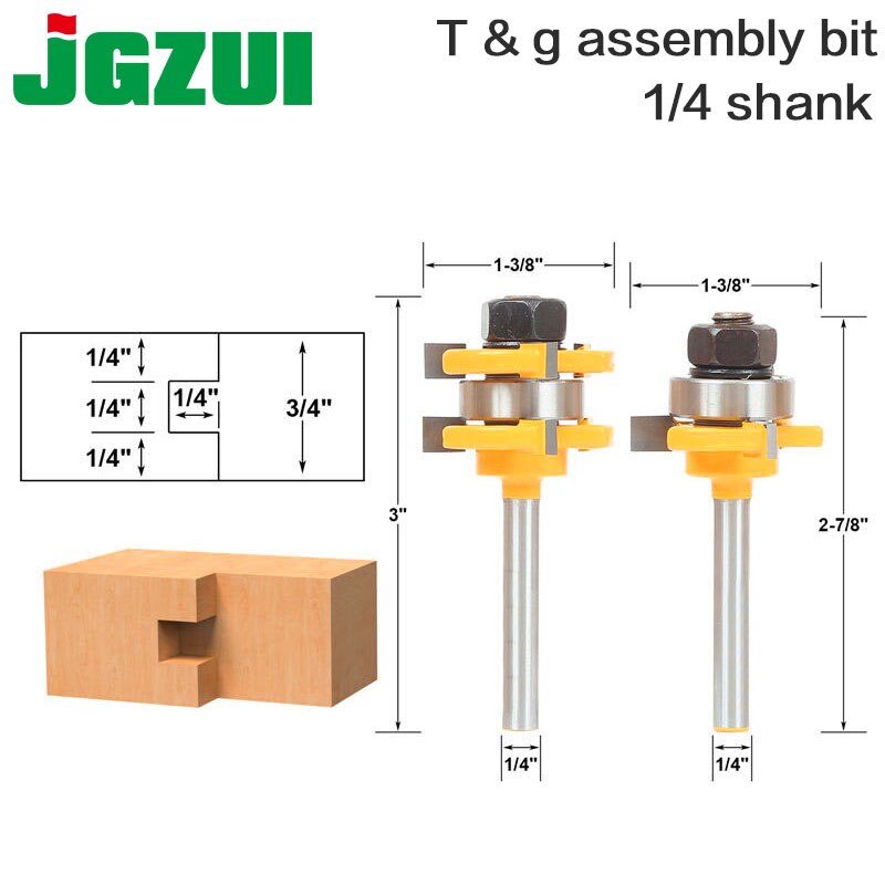 2 Bit Tongue and Groove Router Bit Set - 1/4" Shank - Shaker Woodworking Chisel Cutter Tool-RCT 15212