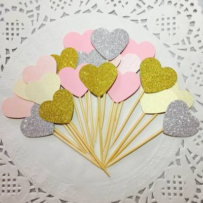 20 stykker / parti håndlavet dejligt hjerte cupcake toppers kage fest forsyninger fødselsdag bryllupsfest dekoration: Farve 1