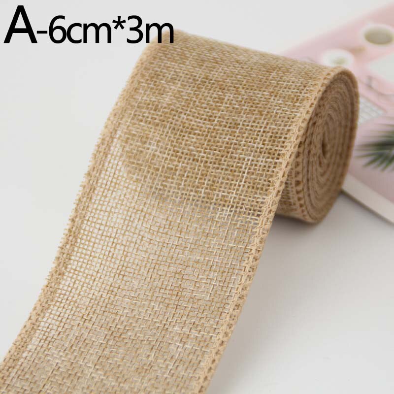 3M/Roll 60Mm Kleurrijke Jute Jute Bedrade Lint Rolls Kerstcadeau Cadeaupapier Decoratie Wedding Party Ambachten decor: A