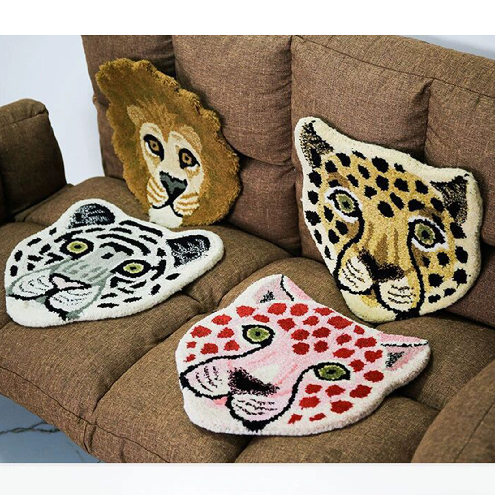 Household Imitation Cashmere Seat Cushion Cartoon Tiger/Lion/Panda Shape Thickened Floor Mat for Bedroom Living Room
