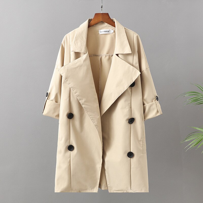 Frauen Kleidung Graben Mantel Plus Größe Frühling Frauen Casual Zweireiher Oberbekleidung Klassische Jacke: Kakifarbig / 4XL