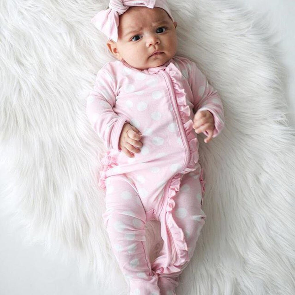 Baby baby girl pajamas with off-the-shoulder jumpsuit solid color flower print ruffled footbed pajamas rompers кигуруми 40*