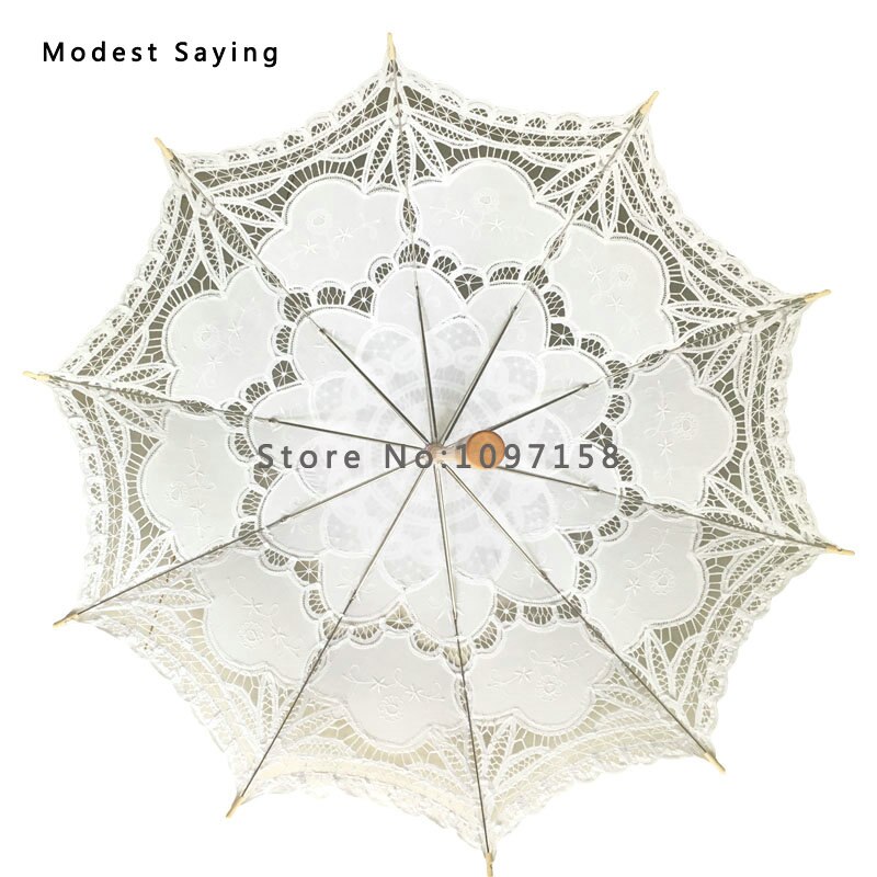 Kant Bruids Paraplu Borduren Wit/Ivoor Battenburg Kanten Parasol Wedding Paraplu Decoraties Ombrelle Mariage Meisjes U1