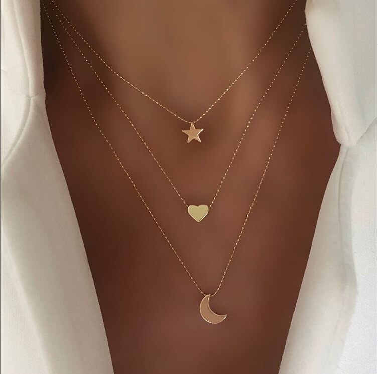 Neue Bohemien Multi geschichtet Halskette für Frauen Sterne mond Jahrgang herz Charme Halsband Partei Anhänger Halskette Geometrische Schmuck