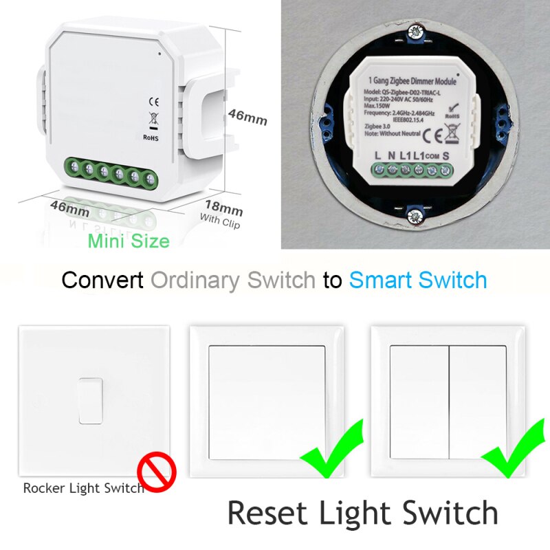 1 Tuya inteligente Dimmer interruptor relé Wifi de automatización de casa inteligente modulo de interruptor de atenuador de Control remoto Compatible con Alexa de Google