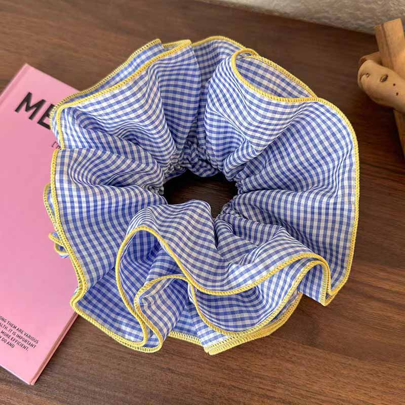 Retro Colorful Lattice Ruffles Hair Scrunchies Headbands for Women Girls Sweet Romantic Hair Rope Rubber Band Hair Accessories: GRAY