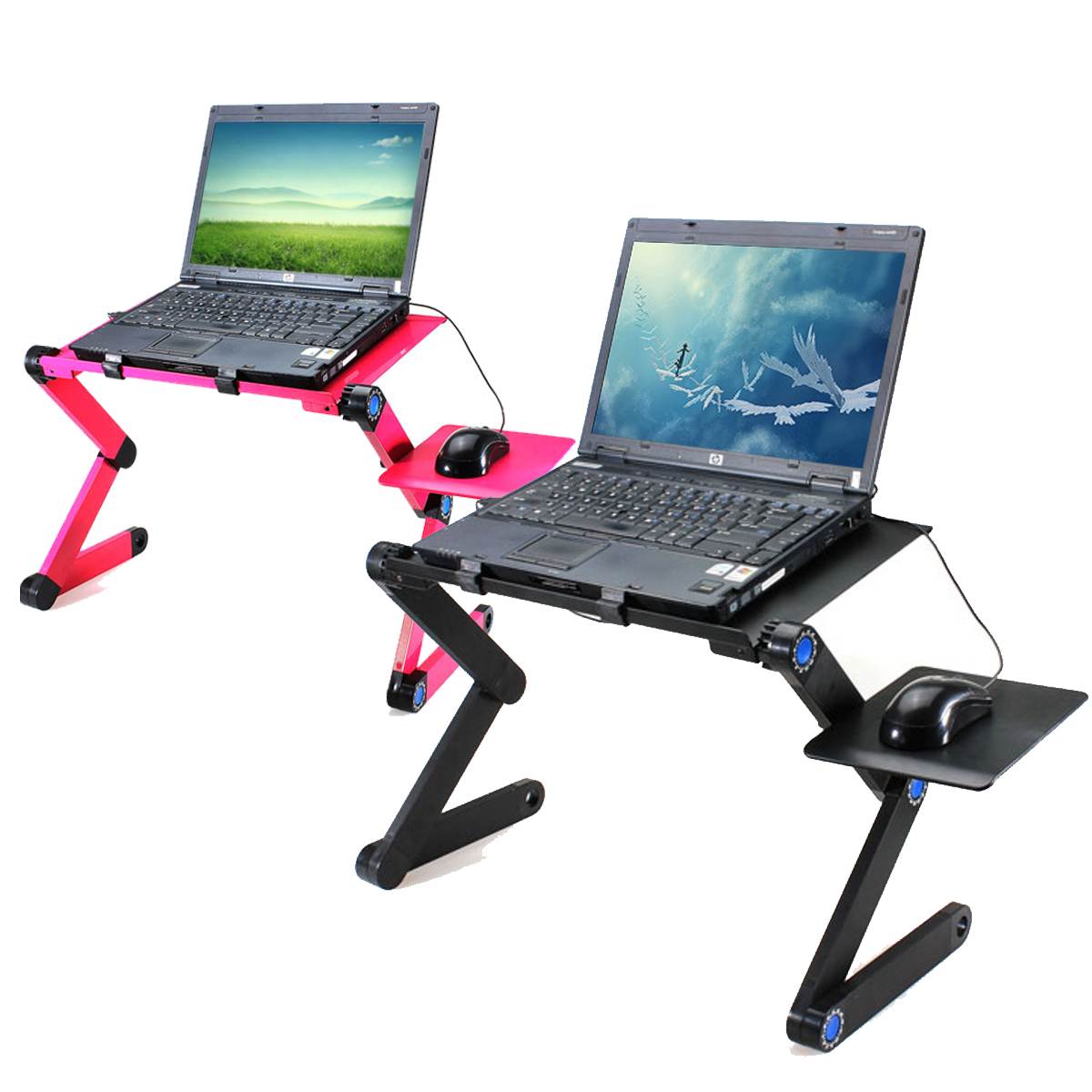 360 Degree Foldable Adjustable Laptop Desk Table Stand Holder Durable Aluminum Laptop desk Tray with Cooling Dual Fan Mouse Pad