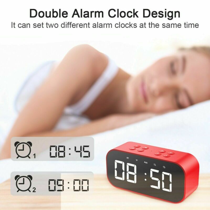 Laute Bluetooth-Lautsprecher Kabellose Stereo-Extra-Bass-Lautsprecher Wecker Radio MP3 Player Mirror LED Digital Alarm Clock