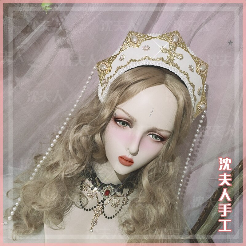 Chaîne de perles Lolita, chapeau en perles, fait à la main de Style palais, rétro, ornement de cheveux/Goth Cosplay, couronne de bijou multicolore: A  03