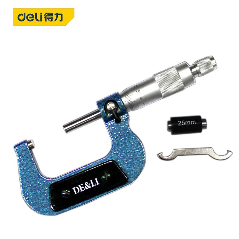 Micrómetro exterior de alta precisión deli, 0,01mm, 25-50mm, Micrómetro de calibre, micrómetro en espiral, herramientas de medición, medidor de espesor