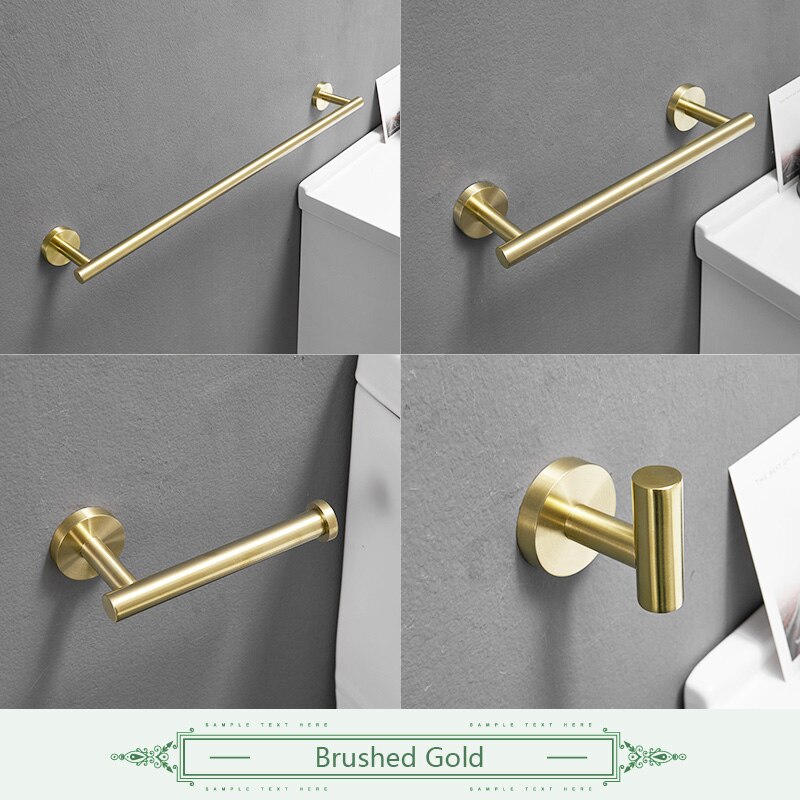 FLG Brushed Gold Bathroom Accessories Set 304 Stainless Steel Brushed Nickel Wall Mounted Bath Hardware Sets G222-4GN: Brushed Gold
