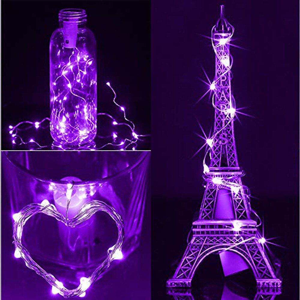 2M 20LED Solar Cork Wine Bottle Stopper Copper Wire String Lights Fairy Lamps Wedding Party DIY Decoration Light String: Purple 