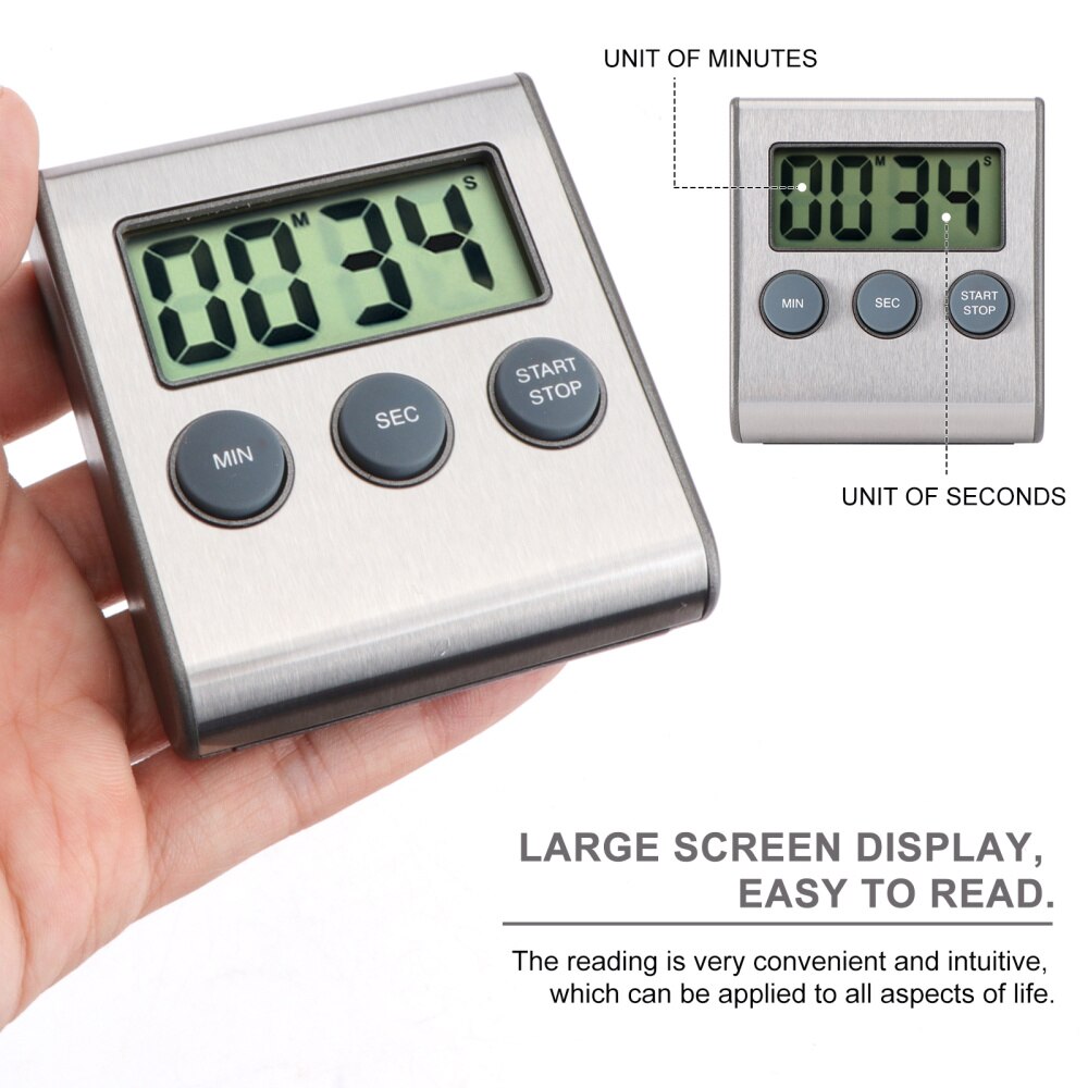 Stainless Steel Digital Kitchen Timer Minute Second Count and Countdown Timers for Cooking Sports Games(Without