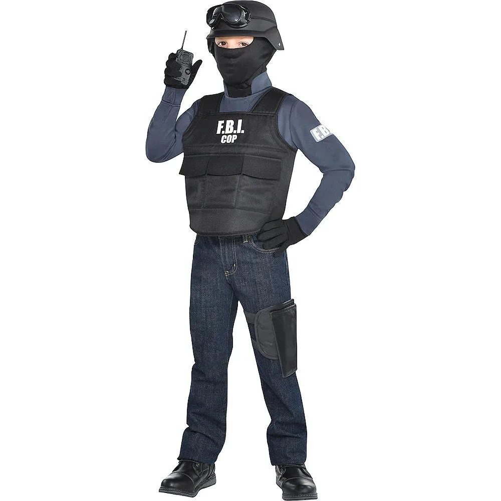 Children's Costume FBI Agent Bulletproof Suit Set of 5 Pieces Special Police Performance Costumes Halloween Costumes