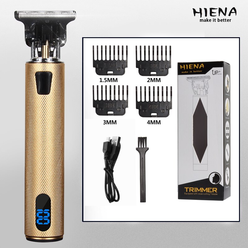 2022 USB Rechargeable T-shaped Bald Hair Trimmer Electric Clipper Cordless Shaver Beard for Men Barber Cutting Machine T9LCD: gold lcd