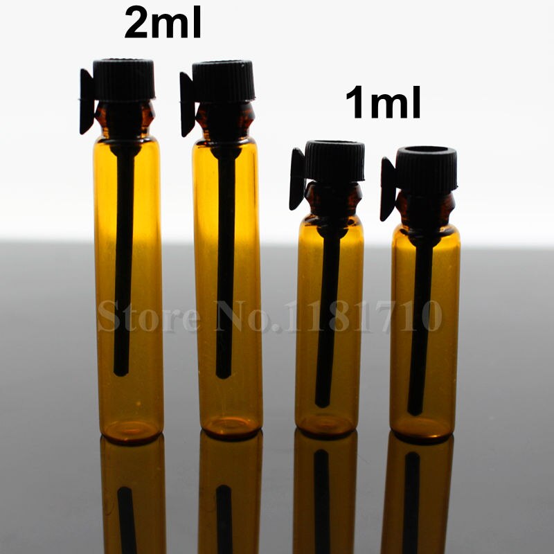 100pcs/lot 1ML 2ML Amber Glass Bottle Perfume Empty Bottles Sample Glass Vials Small Oil Bottle