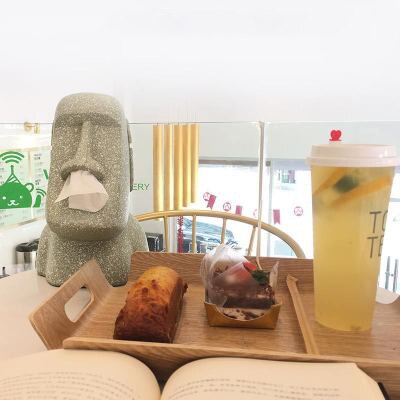 Statue de pâques en pierre Moai, boîte à mouchoirs de salon nordique, boîte de rangement en papier drôle et: C
