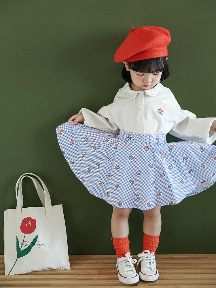 Spring New Children Wear Girls Roland Check Red Flower Safety Pants Skirt