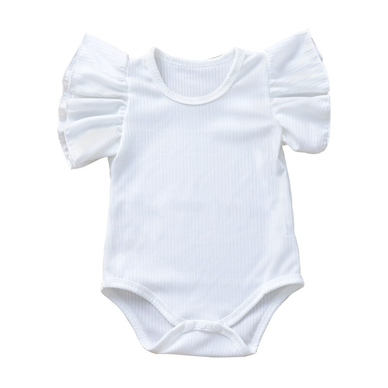 Baby Clothing Newborn Infant Baby Girl Boy Clothes Cotton Bodysuit Short Sleeve Clothes Set Solid Ribbed Sunsuit: WHITE / 18m