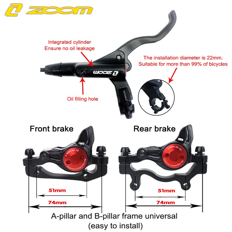 ZOOM HB-875 Mountain Bike hydrauliczny hamulec tarczowy przód i tył 800mm/1400mm hamulec rowerowy MTB ciśnienie oleju zacisk hamulcowy
