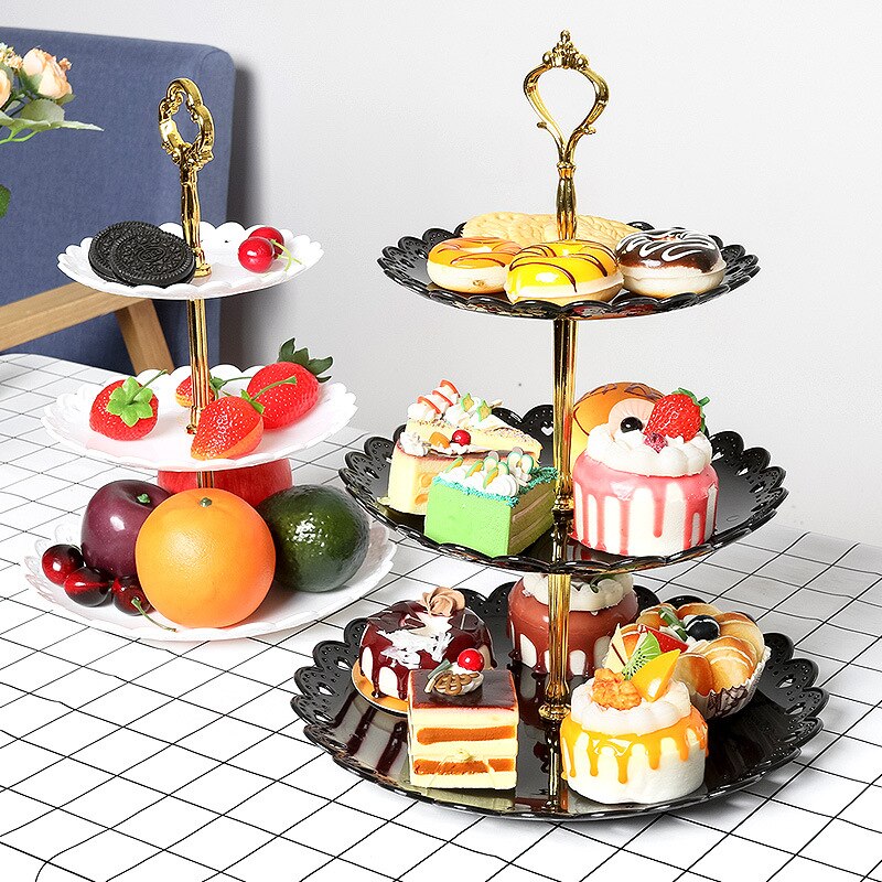 Plato de fruta de estilo europeo, soporte de pastel de tres niveles, plato de fruta para sala de estar, mesa de postre de boda, soporte de pastel, soporte de plato de caramelo