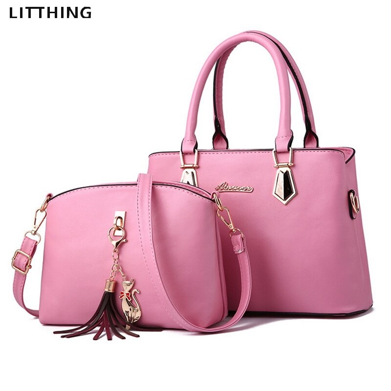 Litthing 2pcs/set Women Handbags Fashio Casual Luxury Handbags Shoulder Bags Bags Women Bag: pink A-2PCS