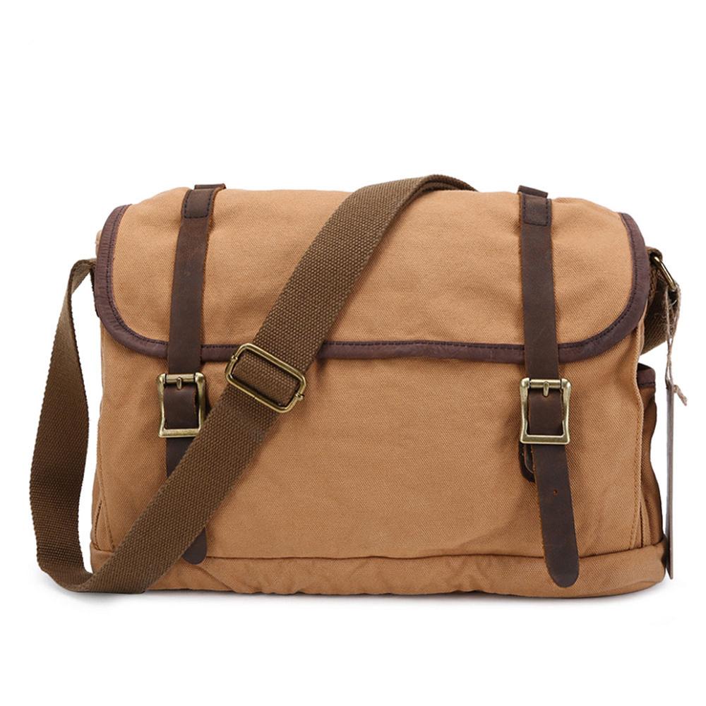 Bolso de hombro de lona de algodón para hombre, bandolera informal de viaje para ordenador portátil, bolso escolar, novedad: Khaki