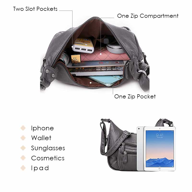 Cezira casual couro do plutônio hobos para as mulheres lavadas couro vegan funcional crossbody bolsas femininas sacos de ombro diário