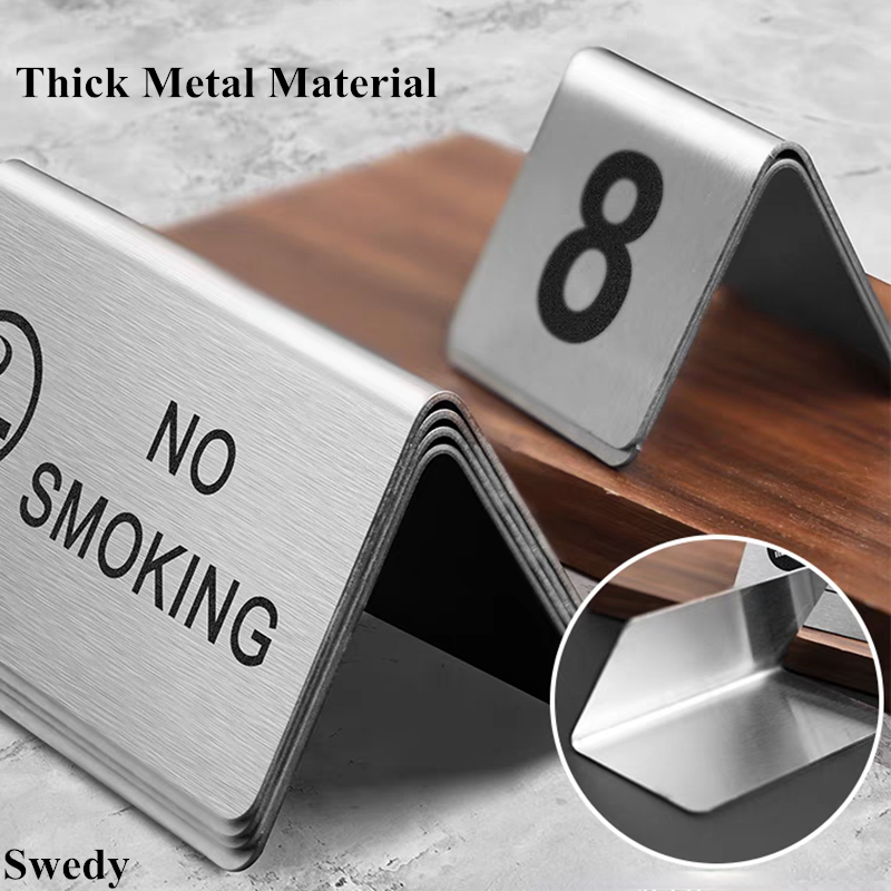 Stainless Steel No Smoking Table Sign Double Sided Wedding Table Number Stand Metal Sign Reserved Seating Signs Stand