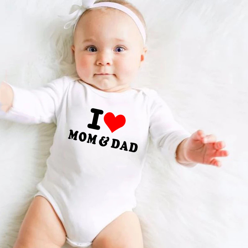 Eu amo a mãe &amp; o pai do bebê bodysuits meninos meninas unisex manga longa algodão macacão outono inverno ropa bodysuit infantil outfit