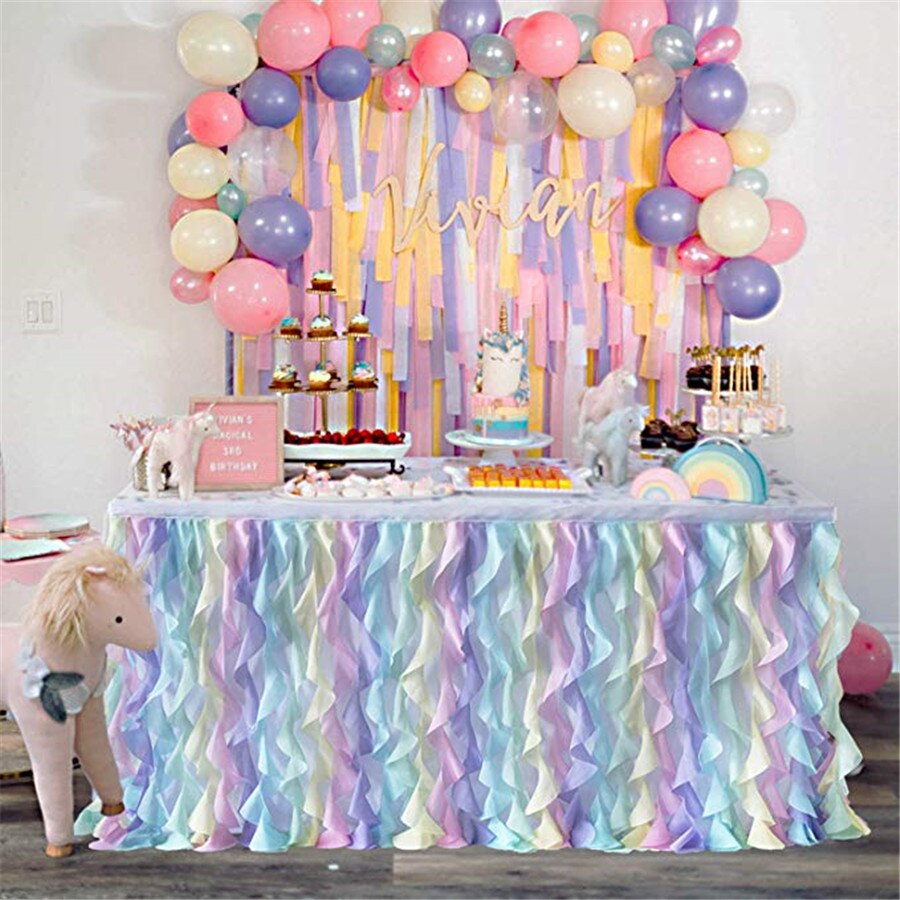 Table Skirt Tulle Table Skirt for Wedding Decoration Baby Shower Birthday Banquet Party Wedding Table Skirting 180x77cm: Rainbow