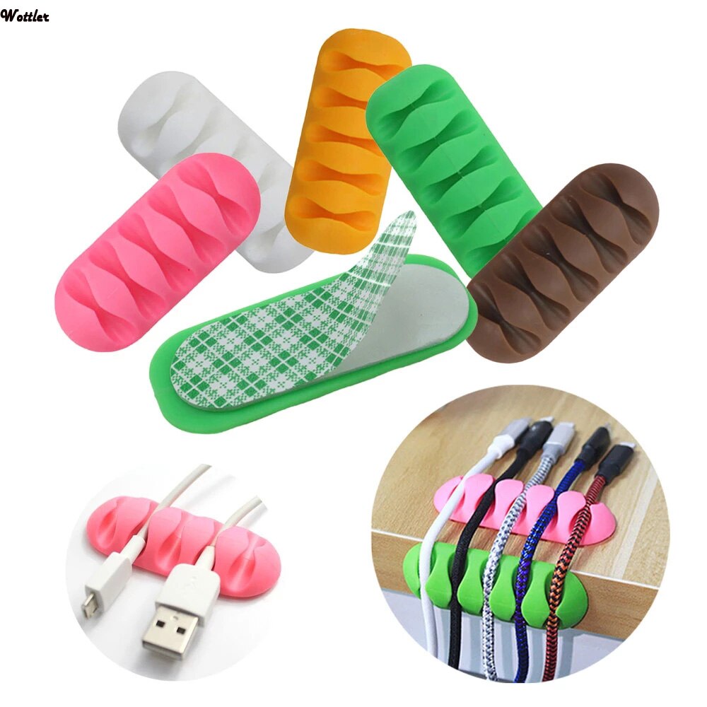 5-Clip Earphone Cable Winder Charger Organizer Cable Clips Fixing Holder Portabel Durable Cable Earphone Wire Protector